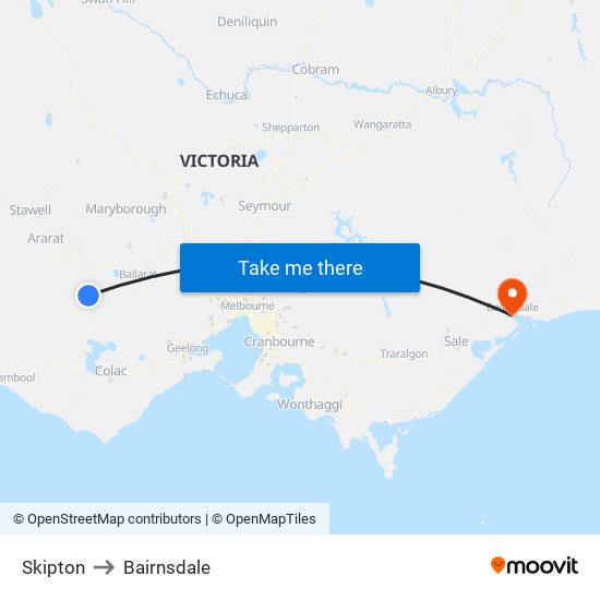 Skipton to Bairnsdale map