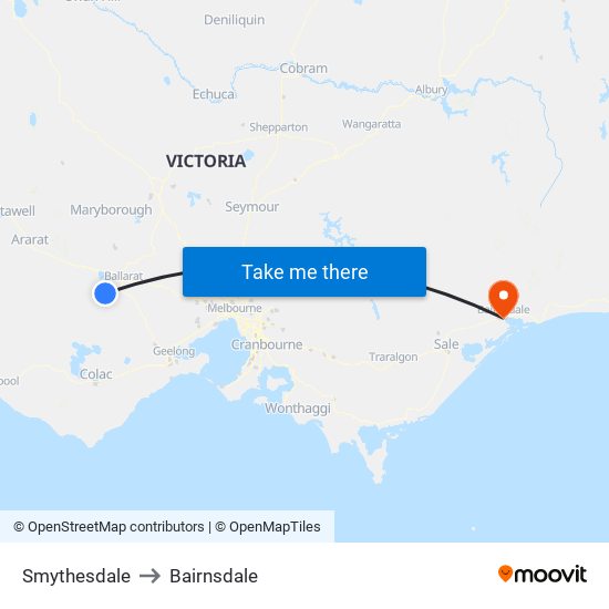 Smythesdale to Bairnsdale map