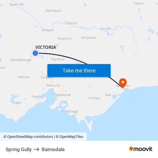 Spring Gully to Bairnsdale map