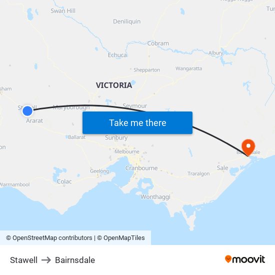 Stawell to Bairnsdale map