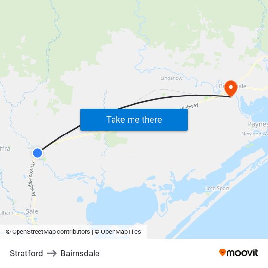 Stratford to Bairnsdale map