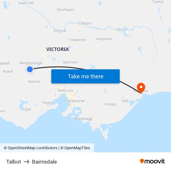 Talbot to Bairnsdale map