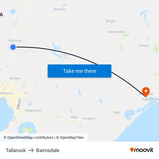 Tallarook to Bairnsdale map