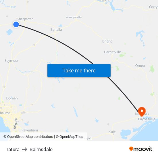 Tatura to Bairnsdale map