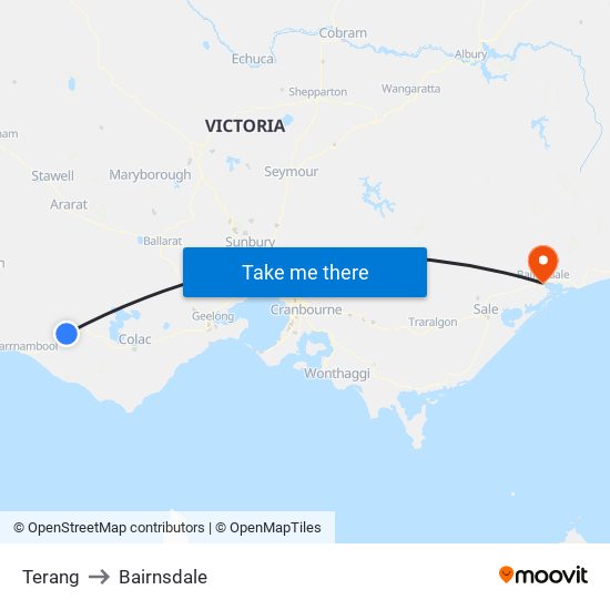 Terang to Bairnsdale map