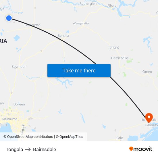 Tongala to Bairnsdale map