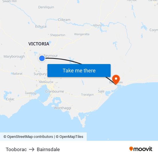Tooborac to Bairnsdale map