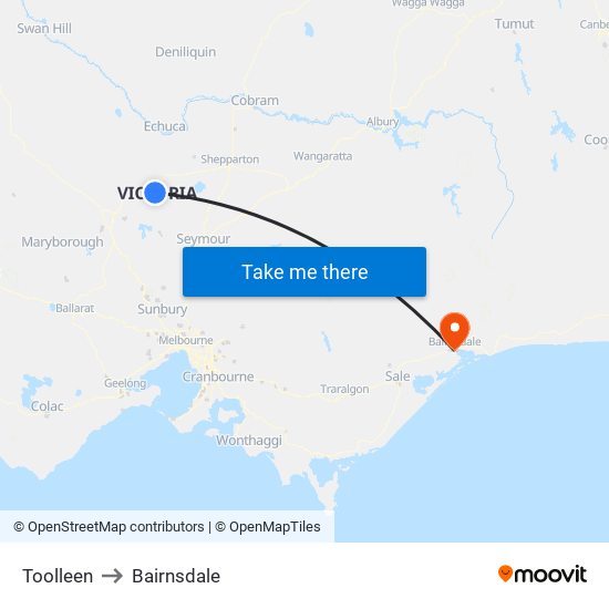 Toolleen to Bairnsdale map