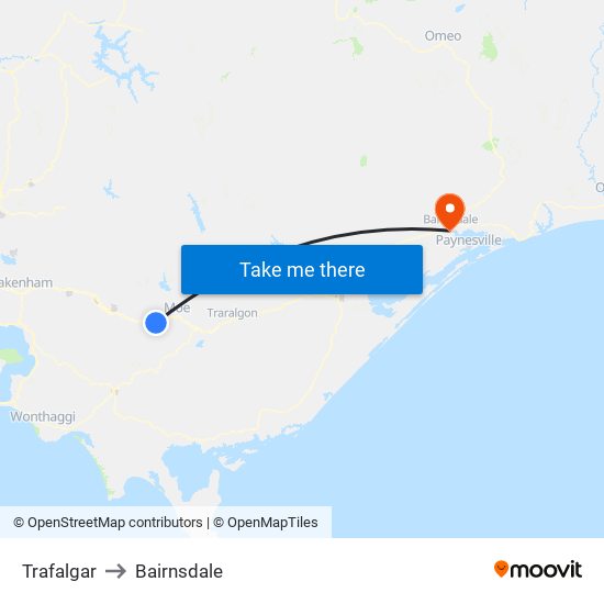 Trafalgar to Bairnsdale map