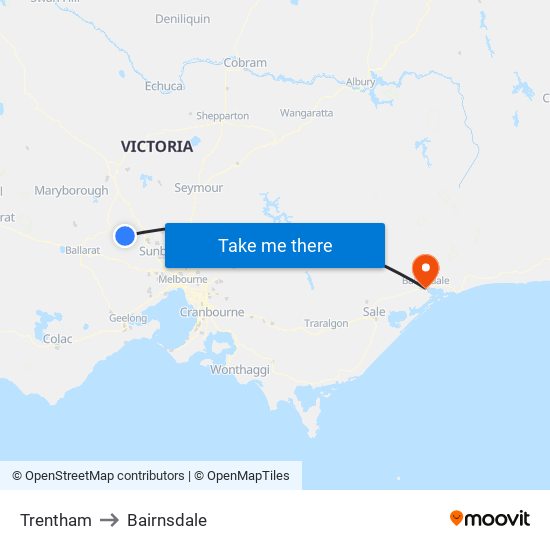 Trentham to Bairnsdale map