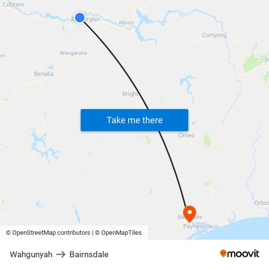 Wahgunyah to Bairnsdale map