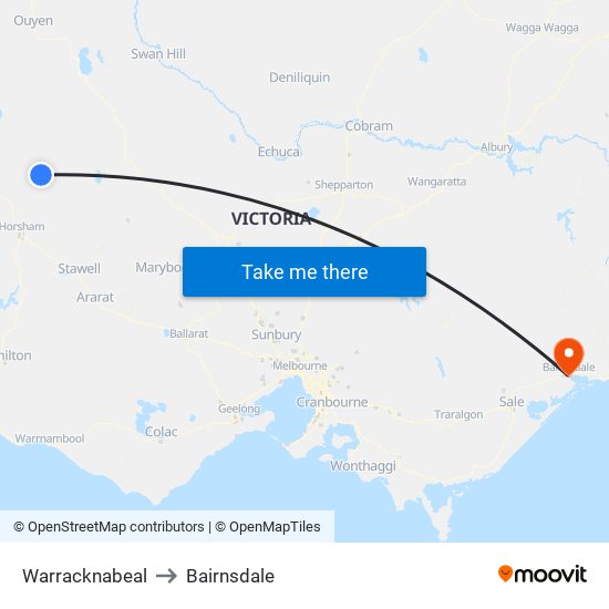 Warracknabeal to Bairnsdale map