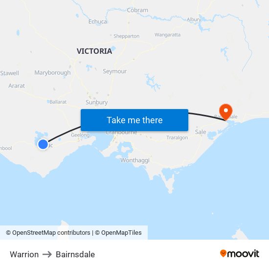 Warrion to Bairnsdale map