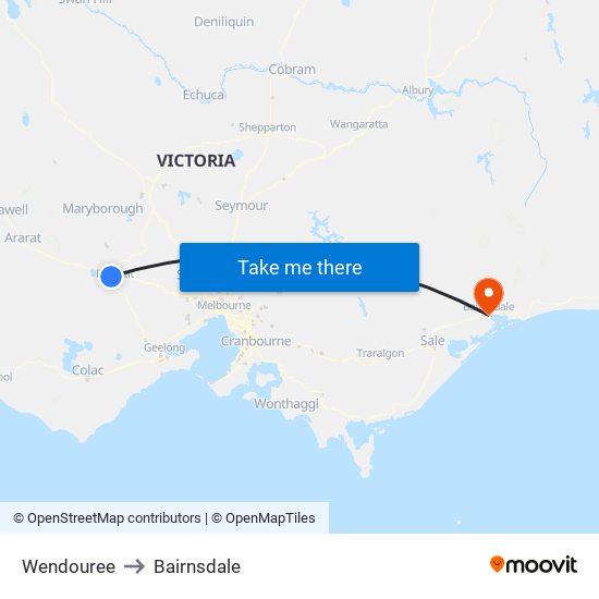 Wendouree to Bairnsdale map