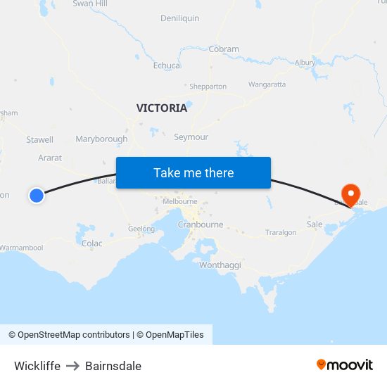 Wickliffe to Bairnsdale map