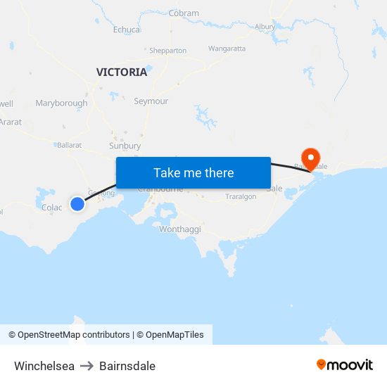 Winchelsea to Bairnsdale map