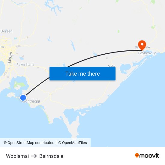 Woolamai to Bairnsdale map