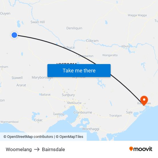 Woomelang to Bairnsdale map