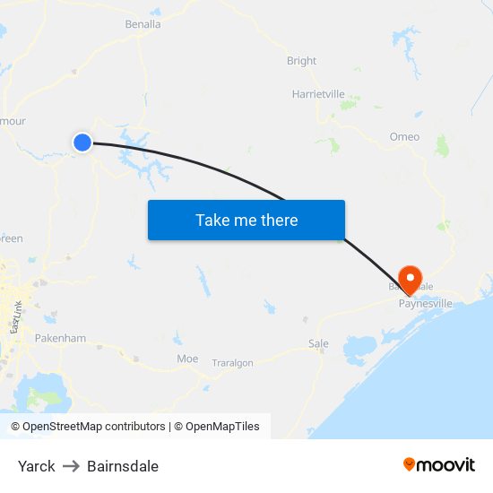 Yarck to Bairnsdale map