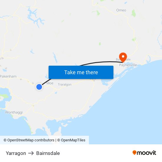 Yarragon to Bairnsdale map