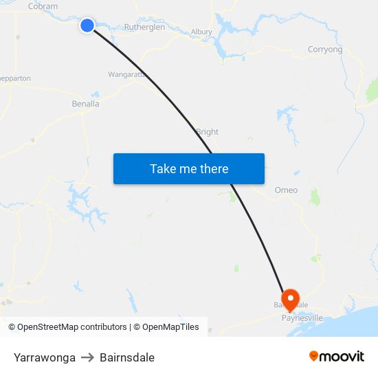 Yarrawonga to Bairnsdale map