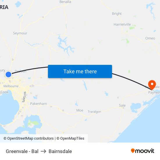 Greenvale - Bal to Bairnsdale map
