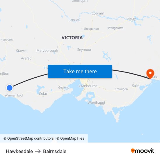 Hawkesdale to Bairnsdale map