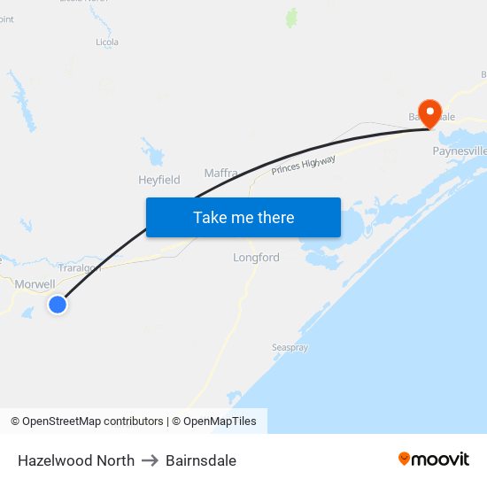 Hazelwood North to Bairnsdale map