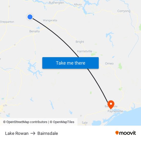 Lake Rowan to Bairnsdale map