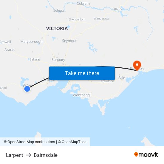 Larpent to Bairnsdale map