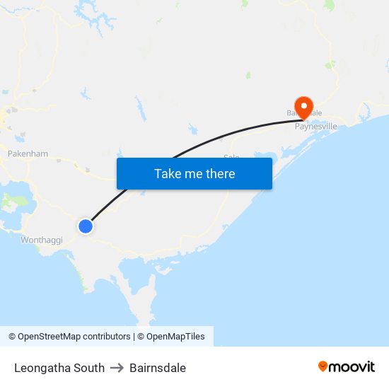 Leongatha South to Bairnsdale map