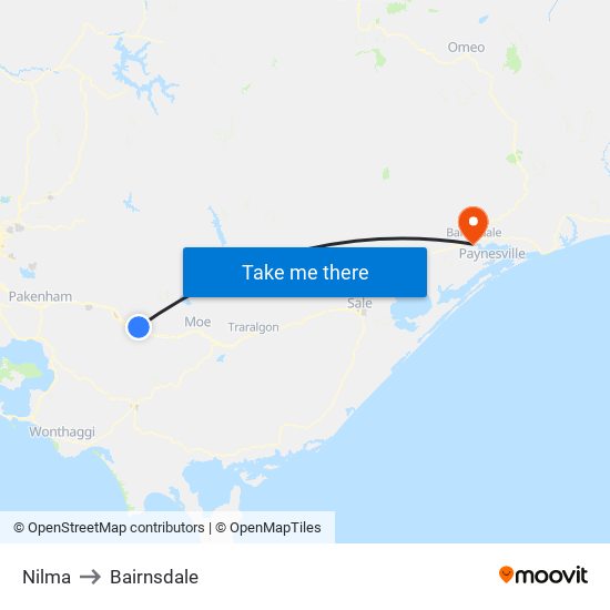 Nilma to Bairnsdale map