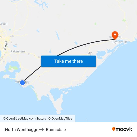 North Wonthaggi to Bairnsdale map