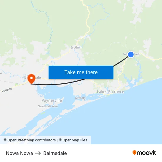 Nowa Nowa to Bairnsdale map