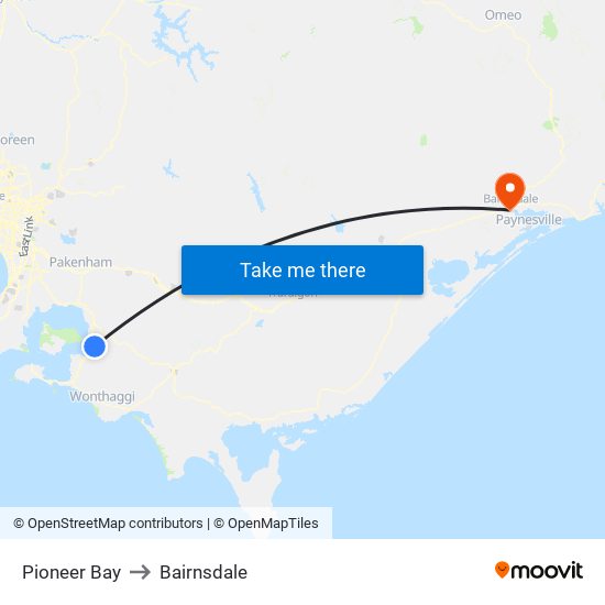 Pioneer Bay to Bairnsdale map