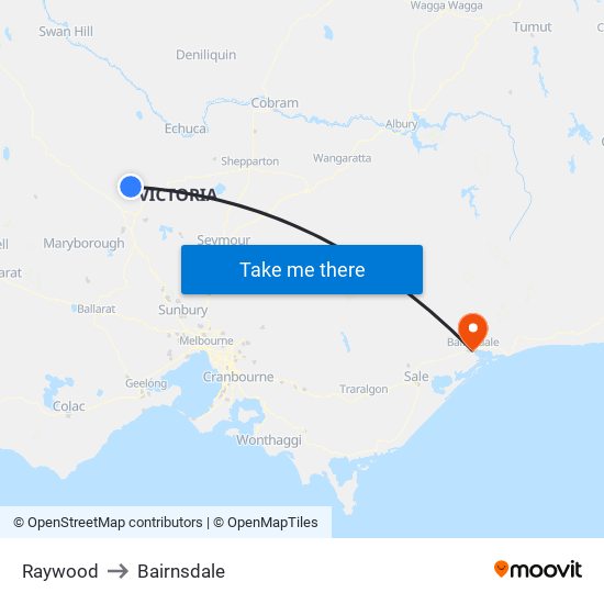 Raywood to Bairnsdale map