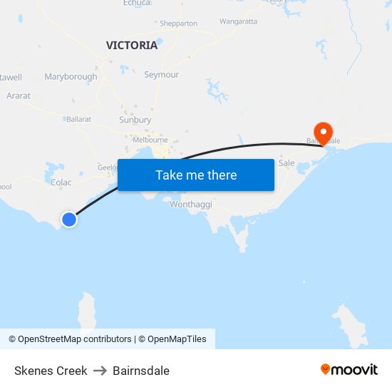 Skenes Creek to Bairnsdale map