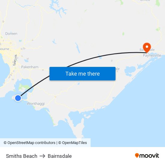 Smiths Beach to Bairnsdale map