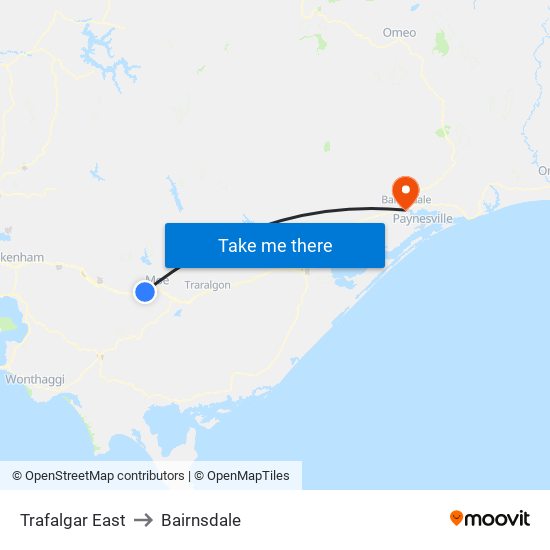 Trafalgar East to Bairnsdale map