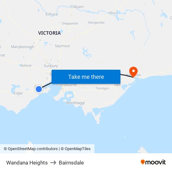 Wandana Heights to Bairnsdale map