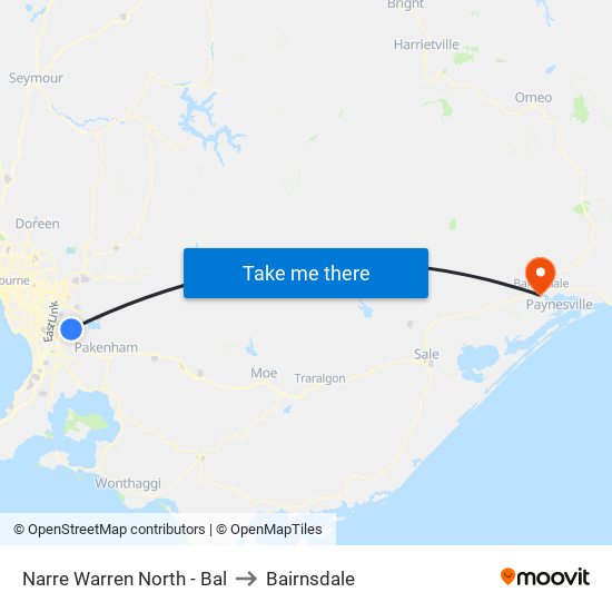 Narre Warren North - Bal to Bairnsdale map