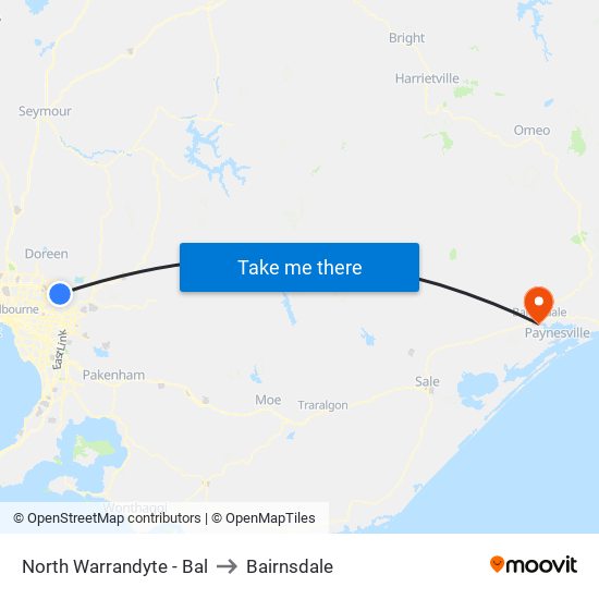 North Warrandyte - Bal to Bairnsdale map