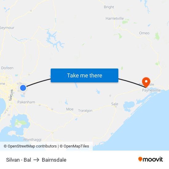 Silvan - Bal to Bairnsdale map