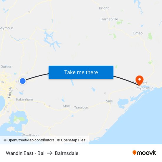 Wandin East - Bal to Bairnsdale map