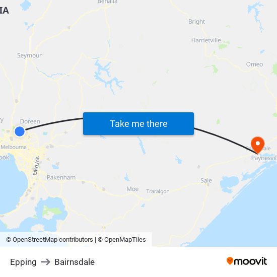 Epping to Bairnsdale map