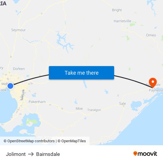 Jolimont to Bairnsdale map