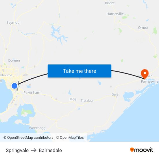 Springvale to Bairnsdale map