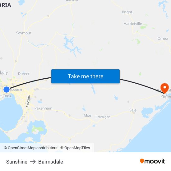 Sunshine to Bairnsdale map