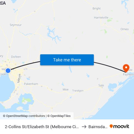 2-Collins St/Elizabeth St (Melbourne City) to Bairnsdale map