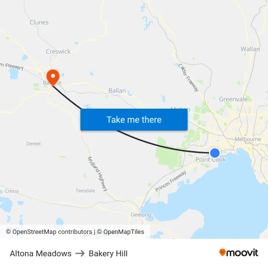 Altona Meadows to Bakery Hill map